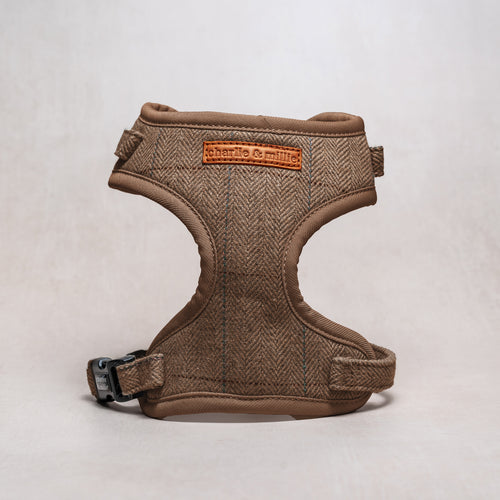 Tweed Adjustable Dog Harness | Brown Herringbone - Charlie and Millie Co