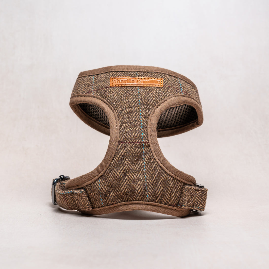 Tweed Dog Harness | Brown Herringbone - Charlie and Millie Co