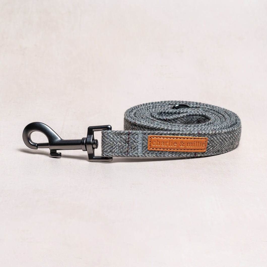 Tweed Dog Lead | Grey Herringbone - Charlie and Millie Co