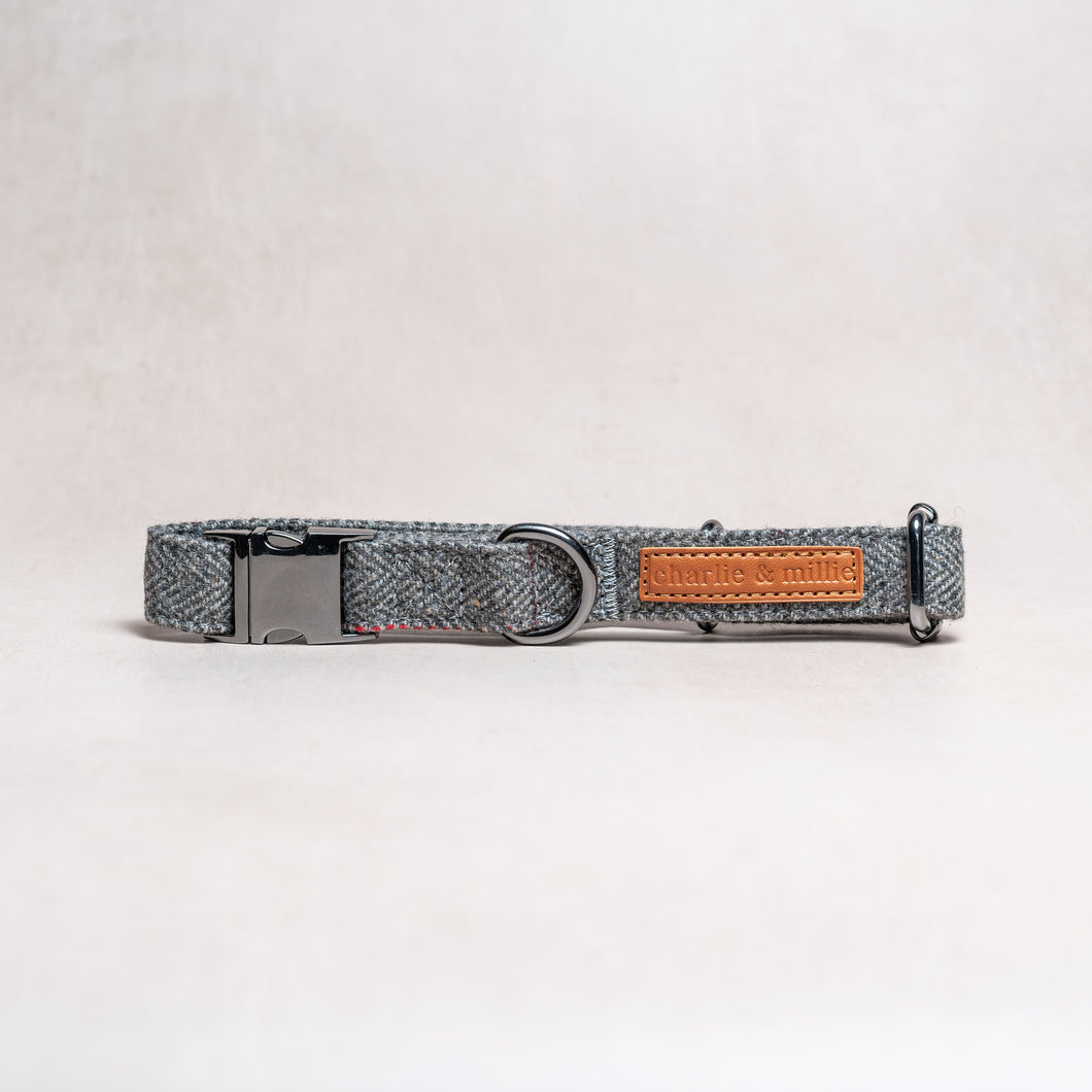 Tweed Dog Collar | Grey Herringbone - Charlie and Millie Co