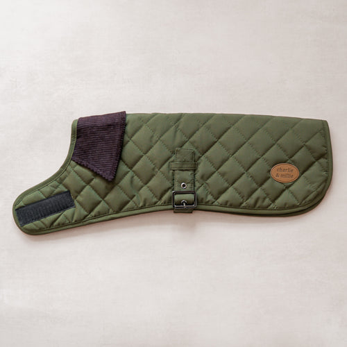Quilted Waterproof Dog Coat  | Dark Olive - Charlie and Millie Co